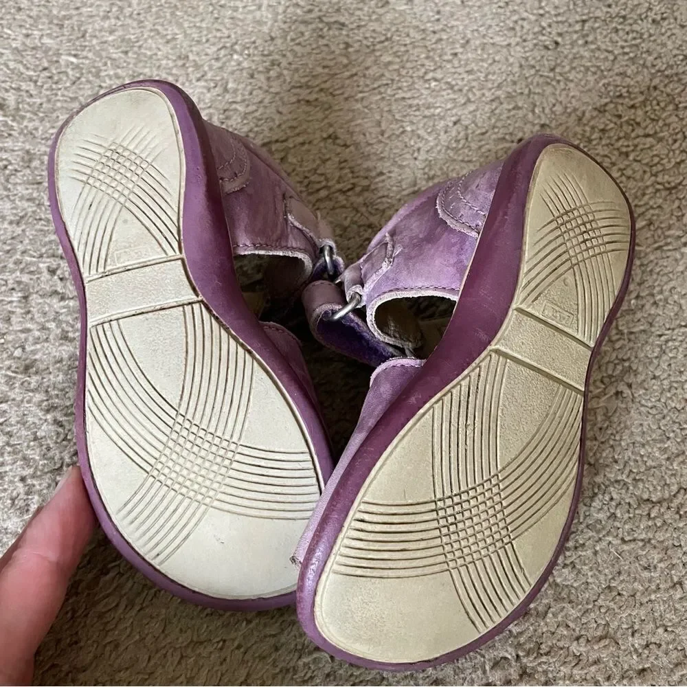 Däumling German Girl Leather Walking Learning Shoe Purple with Flowers Size 7
